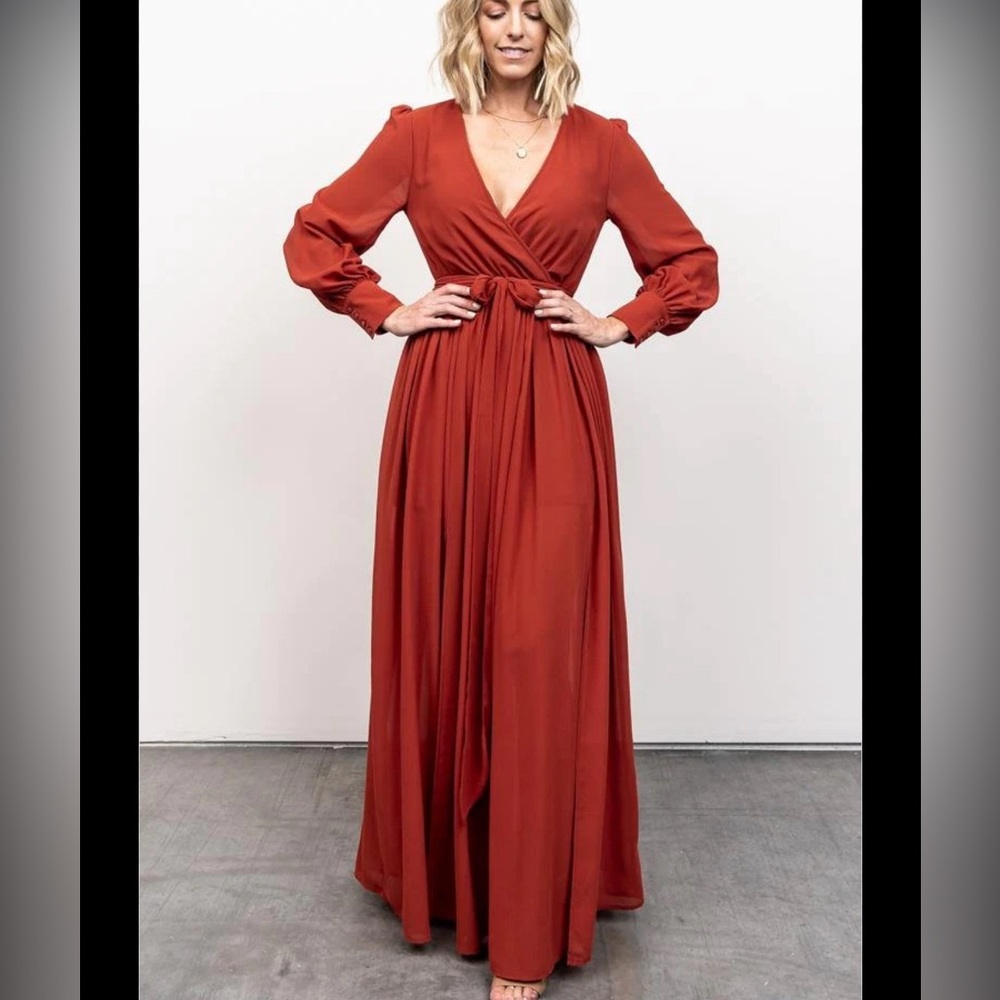 Women's Long Sleeve Wrap Maxi Dress - Rust
